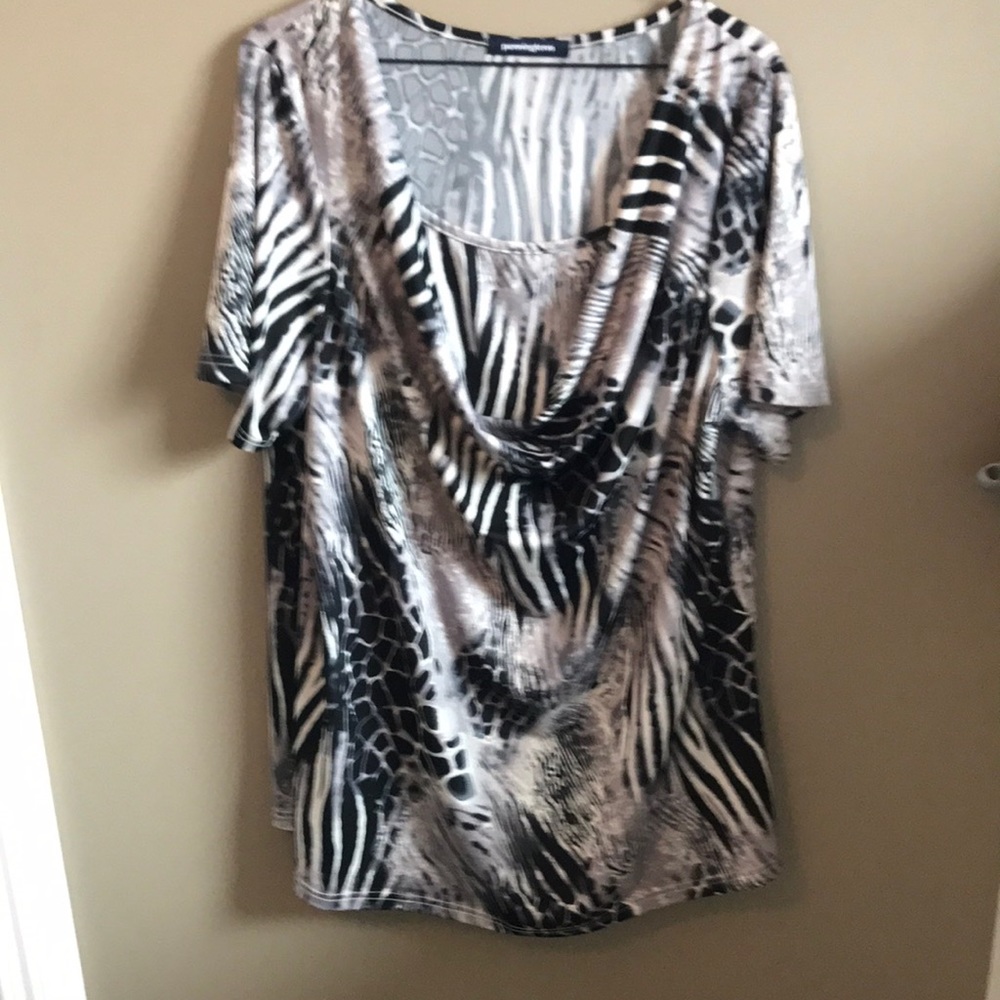 Fun animal print cowl necklines top with attached camisole